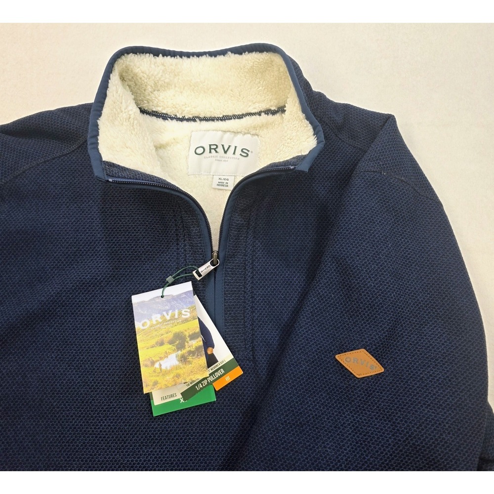 NEW Orvis Brighton Pullover Sweatshirt Mens 1/4 Zip Sherpa Lined Sweater Fleece